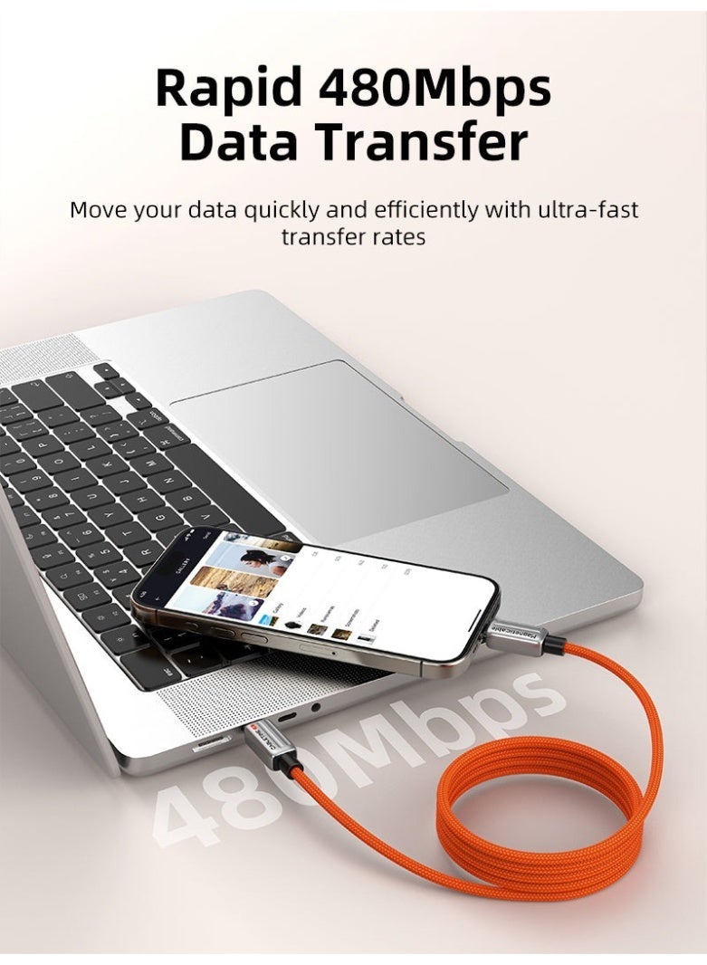 كابل تايم كابل شحن سريع مغناطيسي USB من النوع C بقوة 240 واط من كيبل تايم، بطول 1 متر أو 2 متر، متوافق مع آيفون 15 برو بلس ماكس | برتقالي - Image 5